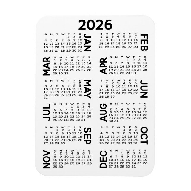 Íman Calendário - preto e branco mínimo básico (Vertical)