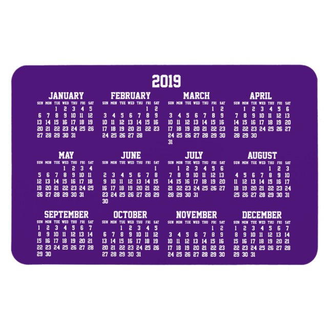 Íman Calendário Roxo 2019 Grandes Magnets Flexíveis (Horizontal)