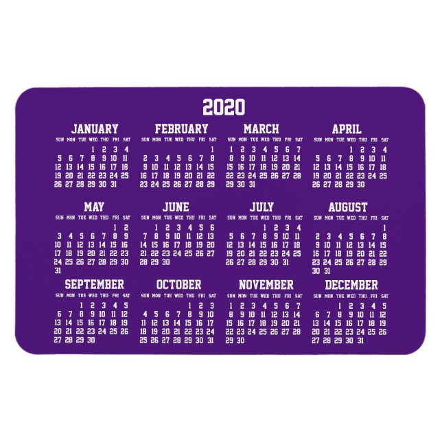 Íman Calendário Roxo 2020 Grandes Magnets Flexíveis (Horizontal)