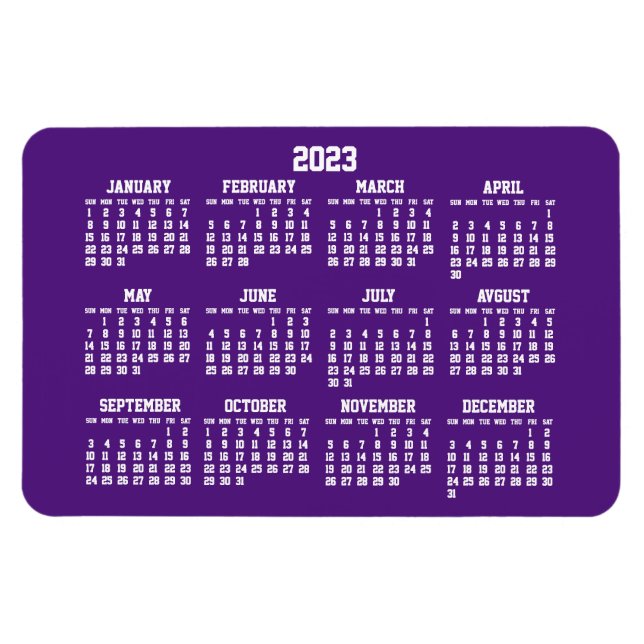 Íman Calendário Roxo 2023 Grandes Magnets Flexíveis (Horizontal)
