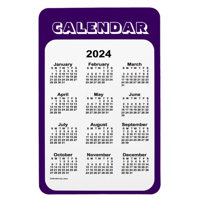 Íman Calendário Roxo 2024 por Janz 4x6 Magnet (Vertical)