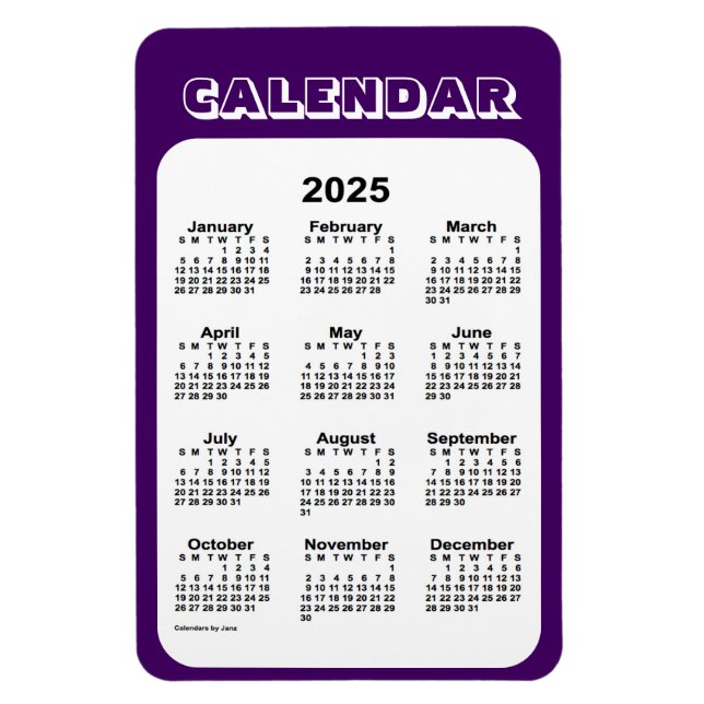 Íman Calendário Roxo 2025 por Janz 4x6 Magnet (Vertical)
