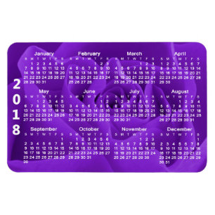 Íman Calendário roxo das pétalas cor-de-rosa 2018