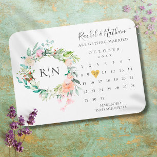 Íman Calendário Salve a Data Ímã Floral Coração Dourado