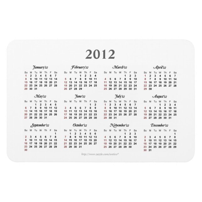 Íman Calendário Simples 2012 Magnet Premium (Horizontal)