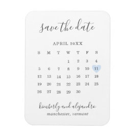 Íman Calendário Simples Azul Pastel Coração Salvar a Da