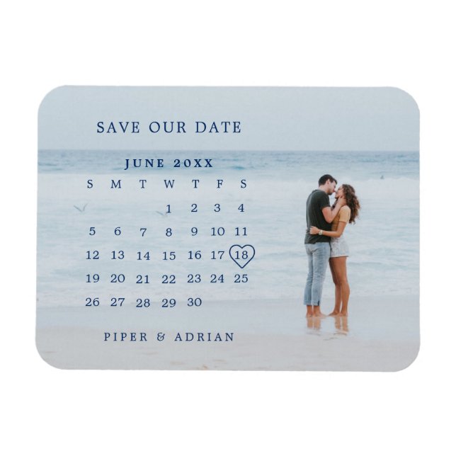 Íman Calendário Simples de Foto de Casamento Salvar a D (Horizontal)