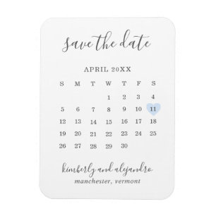 Íman Calendário Simples Pastel Blue Heart Salvar a Dat