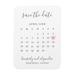 Íman Calendário Simples Pastel Cor-de-Rosa Salvar a Da