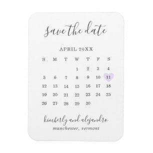 Íman Calendário Simples Pastel Purple Heart Salvar a D