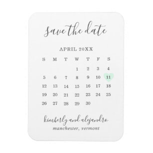 Íman Calendário Simples Pastel Verde Coração Salva a