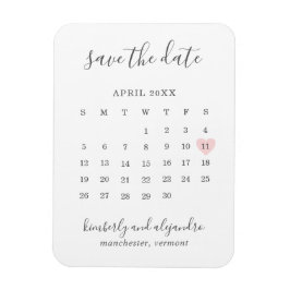 Íman Calendário Simples Rosa Pastel Coração Salvar a Da