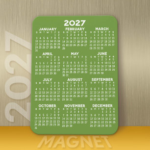 Íman Calendário - Verde mínimo básico e moderno branco