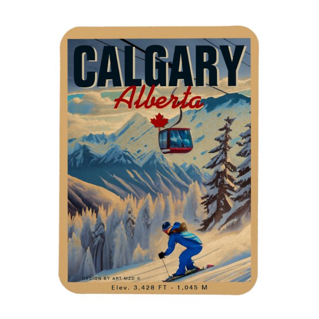 Íman Calgary Alberta Canada Skiing Souvenirs 1950 (Vertical)