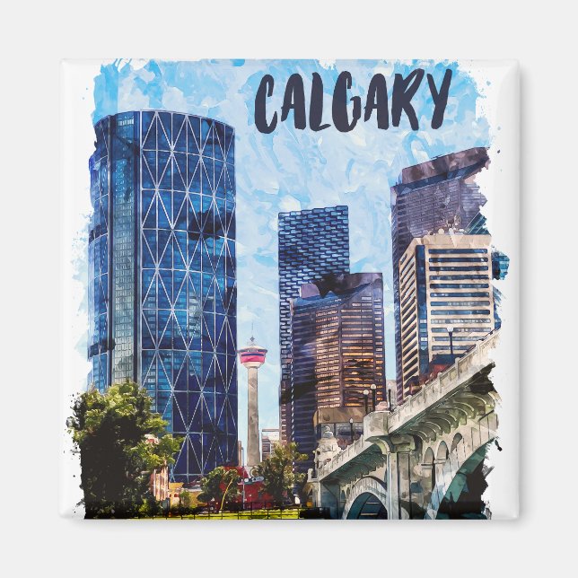 Íman Calgary Alberta Cityscape Skyline (Frente)