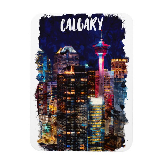 Íman Calgary Alberta Skyline Por Noite (Vertical)