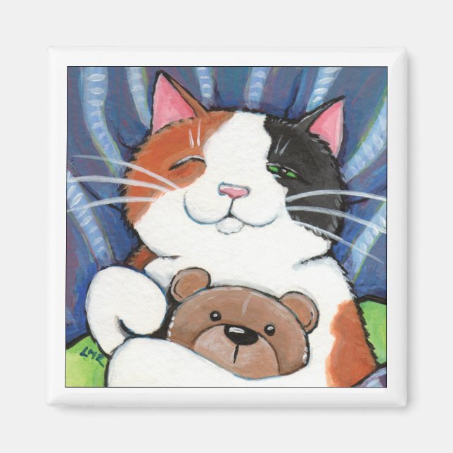 Íman Calico Cat e Teddy Bear | Magneta de Cat Art (Frente)