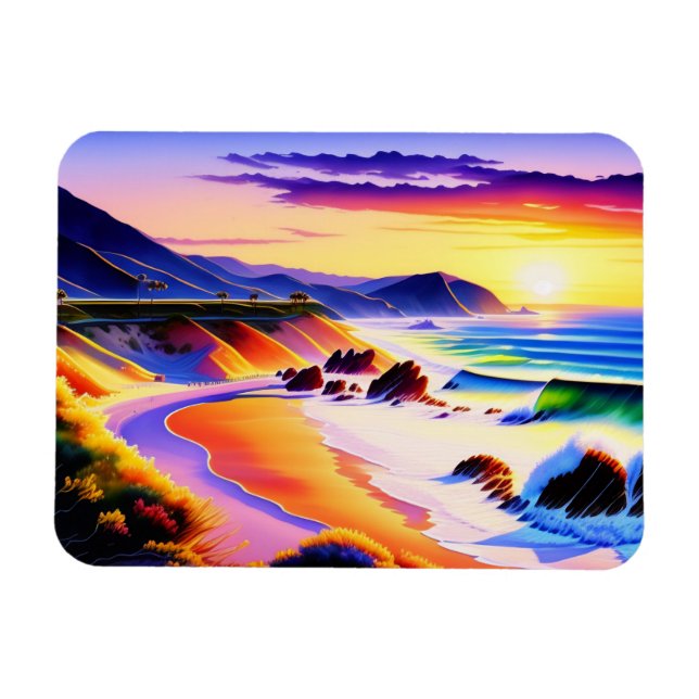 Íman California Coastline Sunset Watercolor (Horizontal)