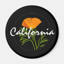 Íman California Poppy em preto com texto "California"