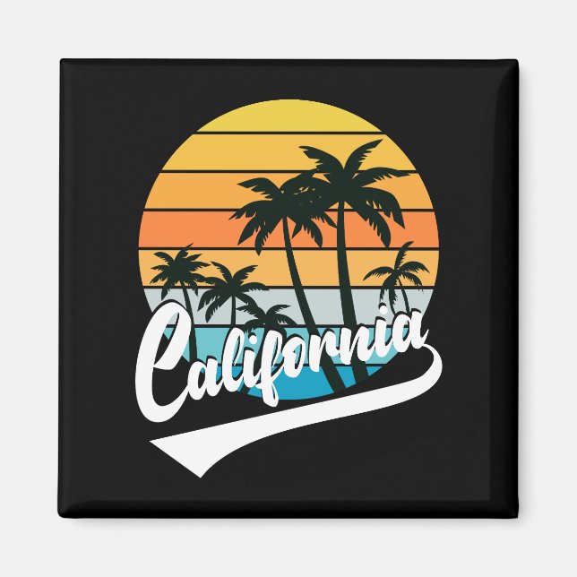 Íman California Retro Sunset E Palm Treine Magnet (Frente)