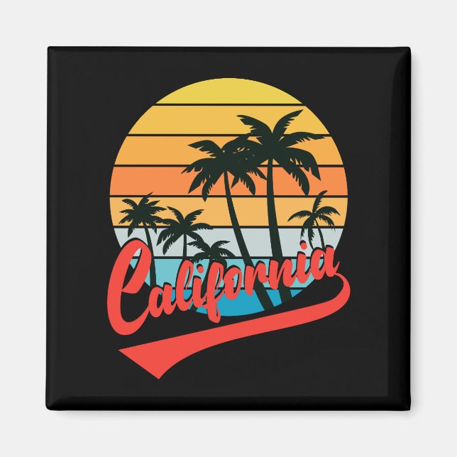 Íman California Retro Sunset E Palm Treine Magnet (Frente)