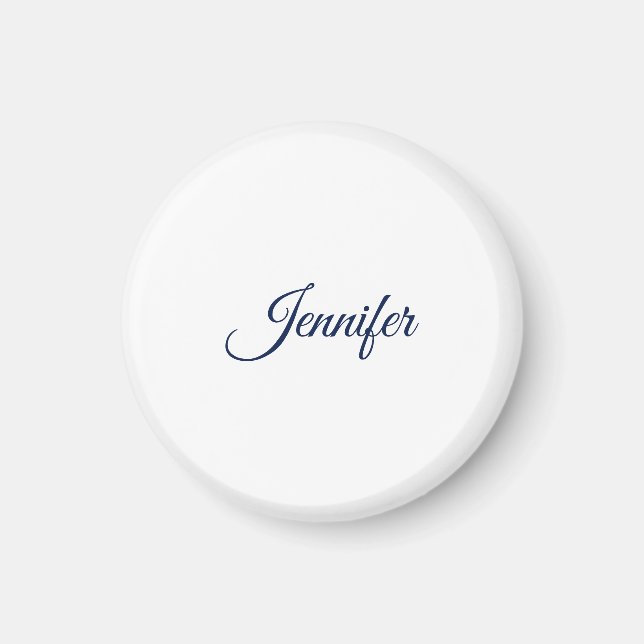 Íman Caligrafia Elegante Azul Branco Simples Nome (Frente)