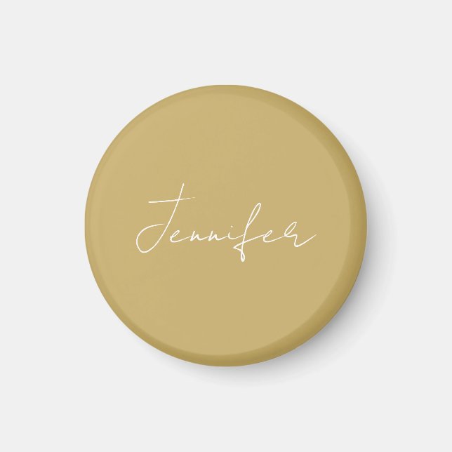 Íman Caligrafia Elegante Cor Dourada Nome Simples Plano (Frente)