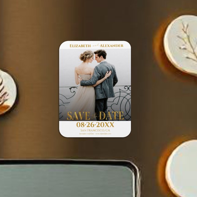 Íman Caligrafia Gold Salve a Foto da Data (Criador carregado)