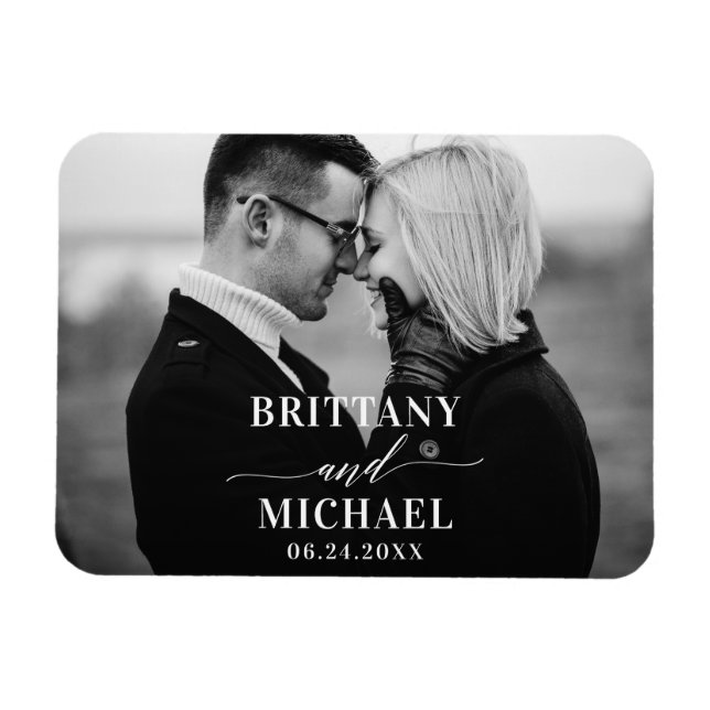 Íman Caligrafia moderna salva a data preto e branco (Horizontal)