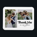 Íman Caligrafia Retrorística Negra Casamento Fotográfic<br><div class="desc">Expresse sua gratidão em estilo com nosso obrigado personalizável de casamento fotográfico, seu ímã, com caligrafia retrorreflectora e uma encantadora colagem de duas fotos. Perfeito para comemorar seu dia especial, este obrigado que você imprime permite que você exiba seus momentos favoritos enquanto transmite obrigados sentidos para seus entes queridos. Personalize...</div>