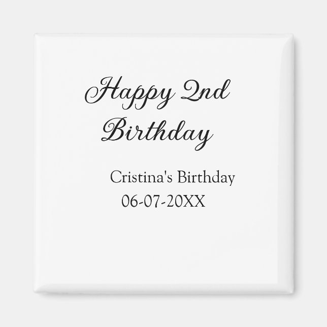 Íman caligrafia simples segundo aniversário feliz mínim (Frente)