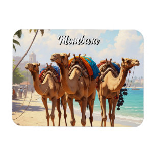 Íman Camelos na praia em Mombasa Kenya