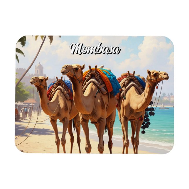 Íman Camelos na praia em Mombasa Kenya (Horizontal)