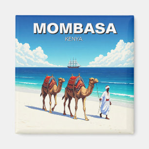 Íman Camelos na praia em Mombasa Kenya