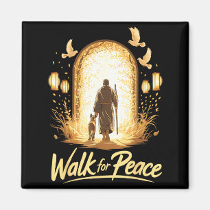 Íman Caminhada pela Paz Monge Espiritual com Cão e Pomb