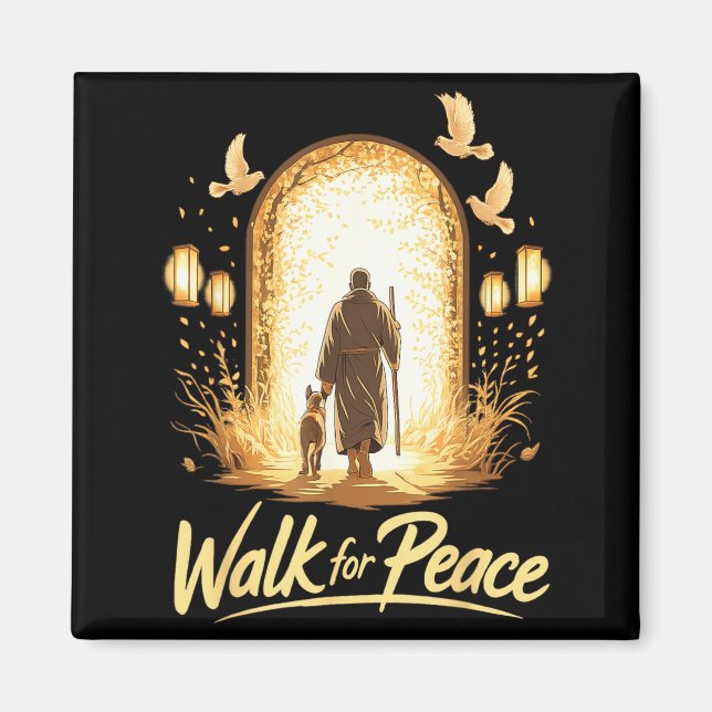 Íman Caminhada pela Paz Monge Espiritual com Cão e Pomb (Frente)