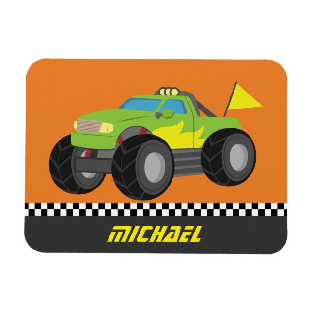 Íman Caminhão de Monstro Verde legal para Meninos Racis (Horizontal)