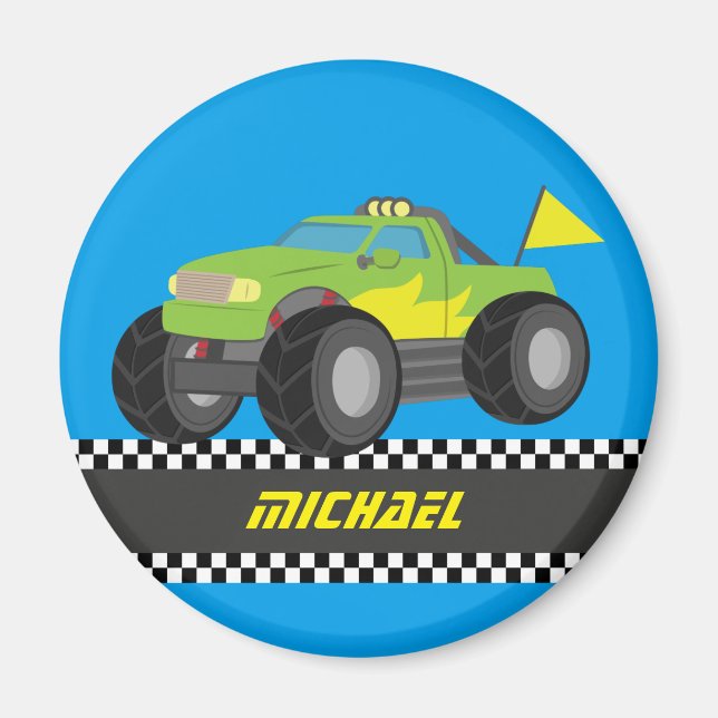 Íman Caminhão Monstro Verde de Corrida Personalizado (Frente)