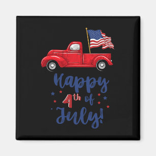 Íman Caminhão Vermelho Com Bandeira Americana Feliz 4 D