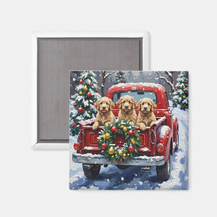 Íman Caminhão Vermelho de Natal Cockapoo Férias