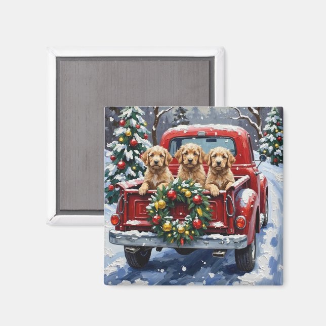 Íman Caminhão Vermelho de Natal Cockapoo Férias (Front/Back)