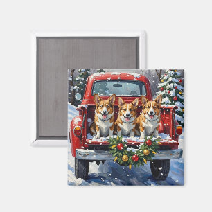 Íman Caminhão Vermelho de Natal Corgi Festa