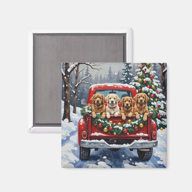 Íman Caminhão Vermelho de Natal Lhasa Apso Feriado (Front/Back)
