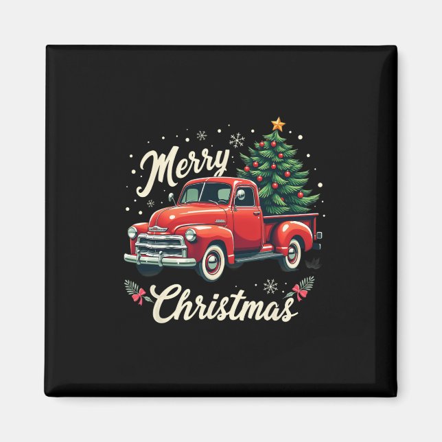 Íman Caminhão Vermelho Pickup Merry Árvore de Natal Hol (Frente)