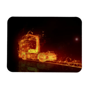 Íman Caminhão Vermelho Queimado em Chamas de Fogo