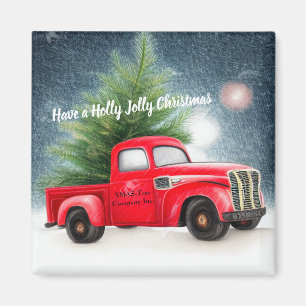 Íman Caminhão vintage vermelho e árvore natal personali