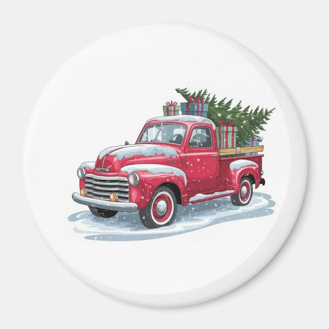 Íman Caminhonete Vermelha e Árvore de Natal (Frente)