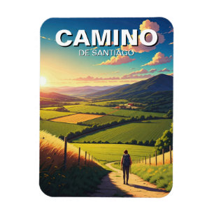 Íman Camino de Santiago Hiker Caminhando Sunset