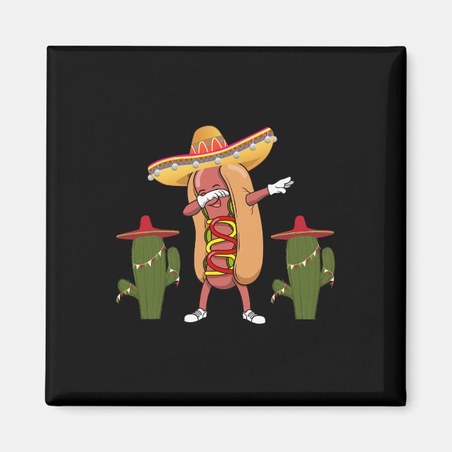 Íman Camisa Cinco De Mayo Cachorro-Quente Cacto Dançand (Frente)