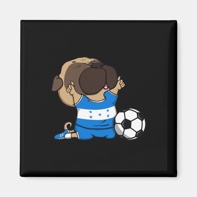 Íman Camisa de Fãs de Futebol de Honduras Pug Dog Futeb (Frente)